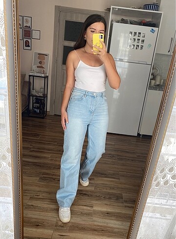 Açık mavi wide leg jean