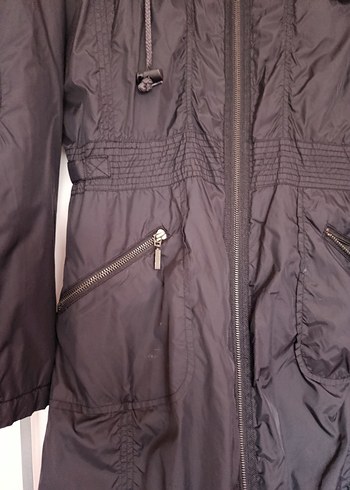 Pull and Bear Fermuarlı Uzun siyah Kadın Ceket