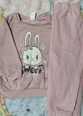 Kız Çocuk Pembe Baskılı Sweatshirt takım - Görsel 2