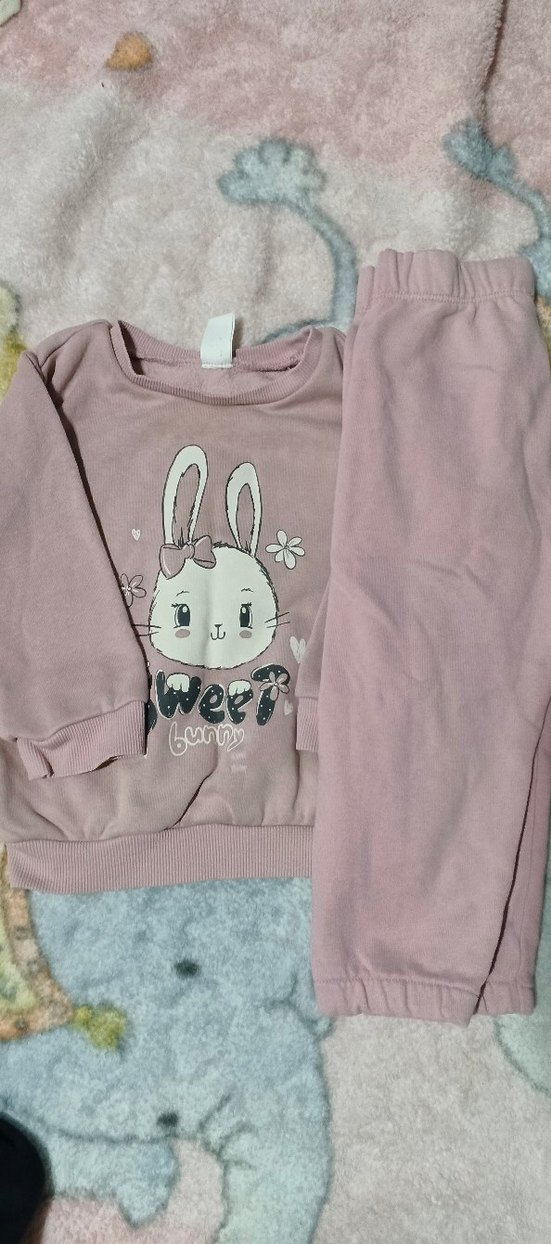 Kız Çocuk Pembe Baskılı Sweatshirt takım - Görsel 2