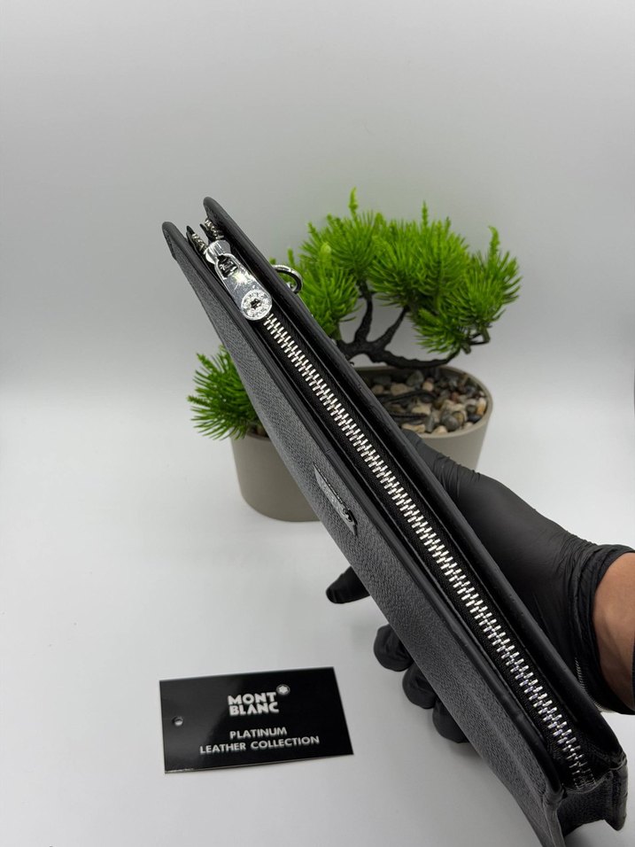 Montblanc Siyah Deri Fermuarlı  Clutch Çanta - Görsel 4