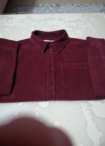 7 Yaş Beden bordo Renk KOTON KADİFE GÖMLEK 7_8 YAŞ