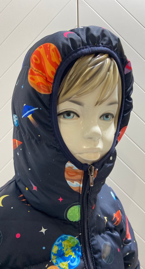 Çocuk Uzay Baskılı Fermuarlı Mont içi peluş - Görsel 3