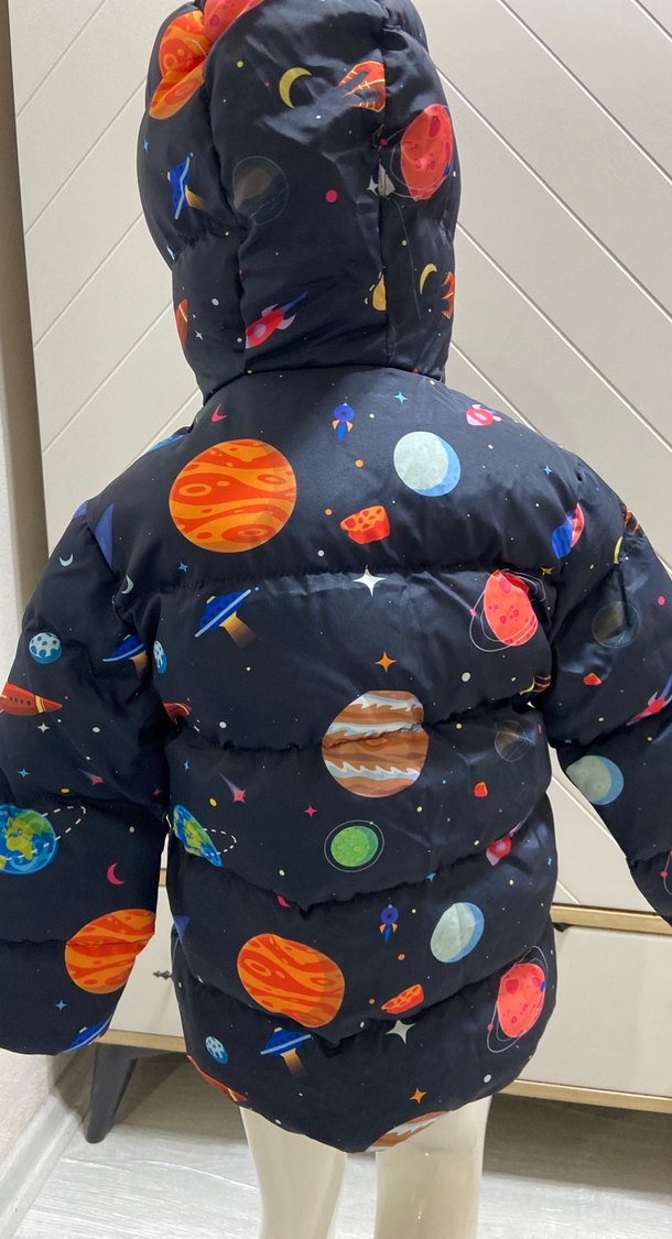 Çocuk Uzay Baskılı Fermuarlı Mont içi peluş - Görsel 4