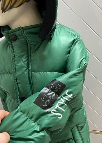 Fermuarlı Yüksek Yakalı Yeşil Erkek şişme mont - Görsel 4