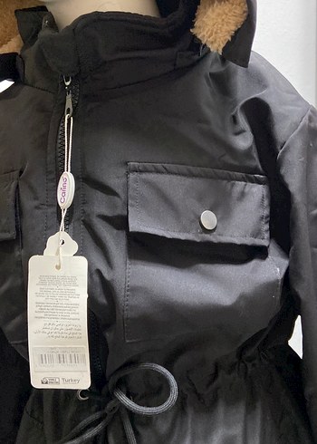 Beli büzgülü Siyah uzun Kız çocuk Mont - Görsel 2