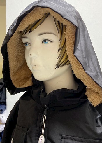 Beli büzgülü Siyah uzun Kız çocuk Mont - Görsel 3