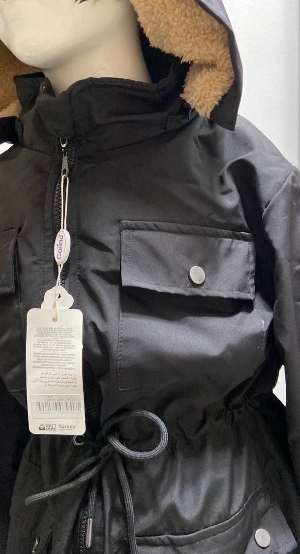 Beli büzgülü Siyah uzun Kız çocuk Mont - Görsel 2