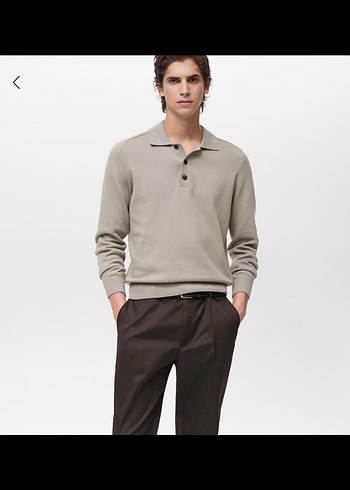Mango Düğmeli Bej Erkek Sweatshirt