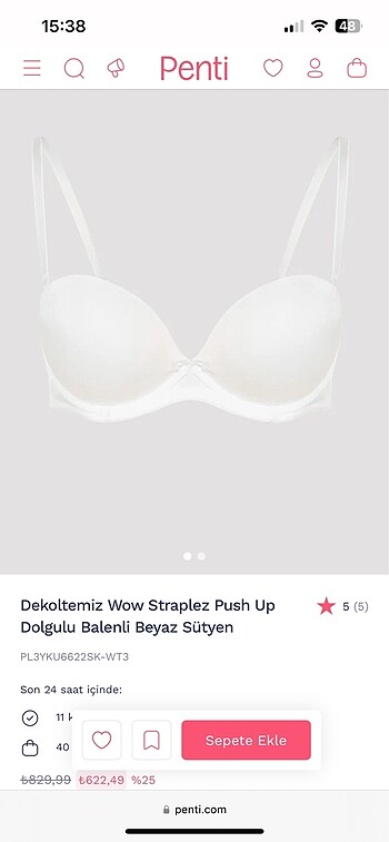 Penti Wow Straplez Push up Dolgulu