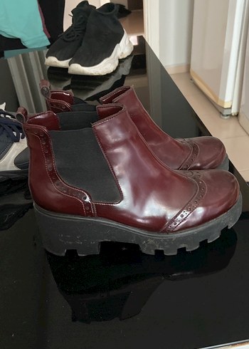 39 Beden bordo Renk Bordo Deri Kadın Dolgu Topuklu Bot