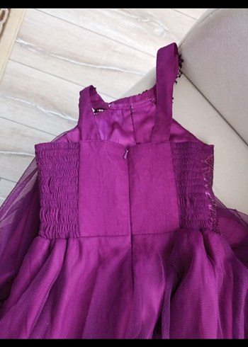 Mor İşlemeli Drapeli Uzun Abiye Elbise - Görsel 4