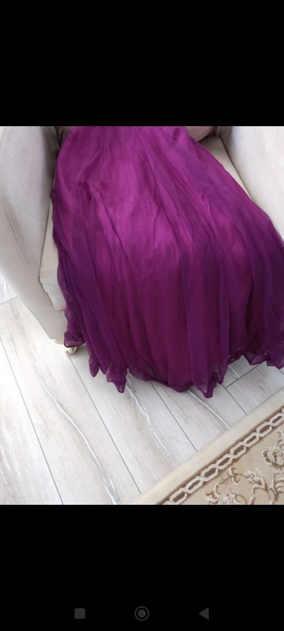 Mor İşlemeli Drapeli Uzun Abiye Elbise - Görsel 2