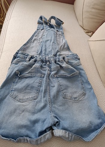 Kız Çocuk Mavi Kot Askılı Şort Tulum - Görsel 3