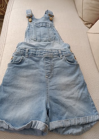 Kız Çocuk Mavi Kot Askılı Şort Tulum - Görsel 2