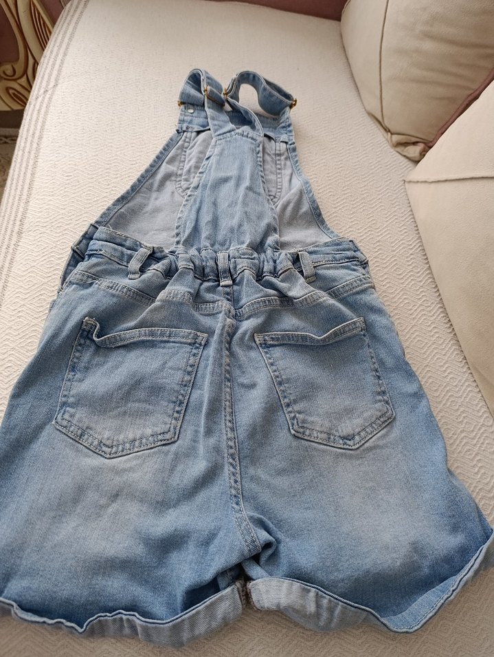 Kız Çocuk Mavi Kot Askılı Şort Tulum - Görsel 3