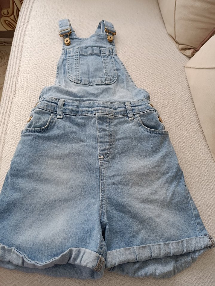 Kız Çocuk Mavi Kot Askılı Şort Tulum - Görsel 2