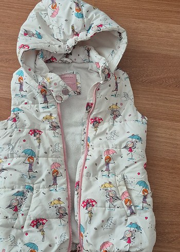 Kız Çocuk Kapüşonlu Baskılı Yelek - Görsel 4