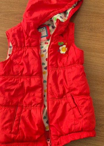 Kız Çocuk Kırmızı Fermuarlı Kapüşonlu Yelek - Görsel 3