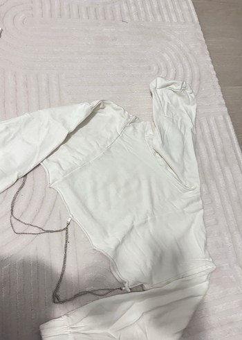 Beyaz kapuşonlu Uzun Kollu crop sweat