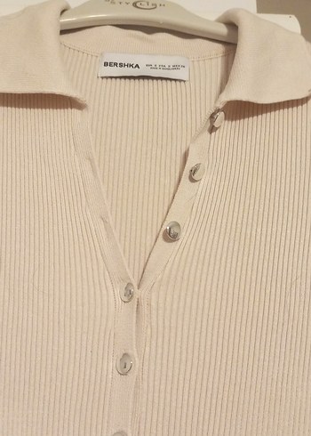 Bej Uzun Kollu Düğmeli Triko Elbise - Görsel 2