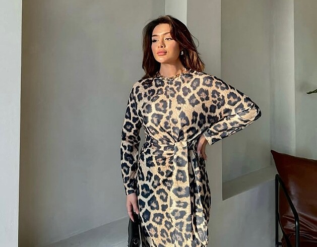 l Beden Leopar elbise