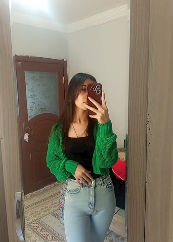 Kadın Yeşil Triko Salaş Hırka