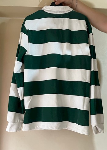 Yeşil Beyaz Çizgili Uzun Kollu Polo Tişört - Görsel 2