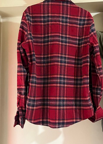 Kadın Kırmızı Kareli Düğmeli Uzun Kollu Gömlek - Görsel 2