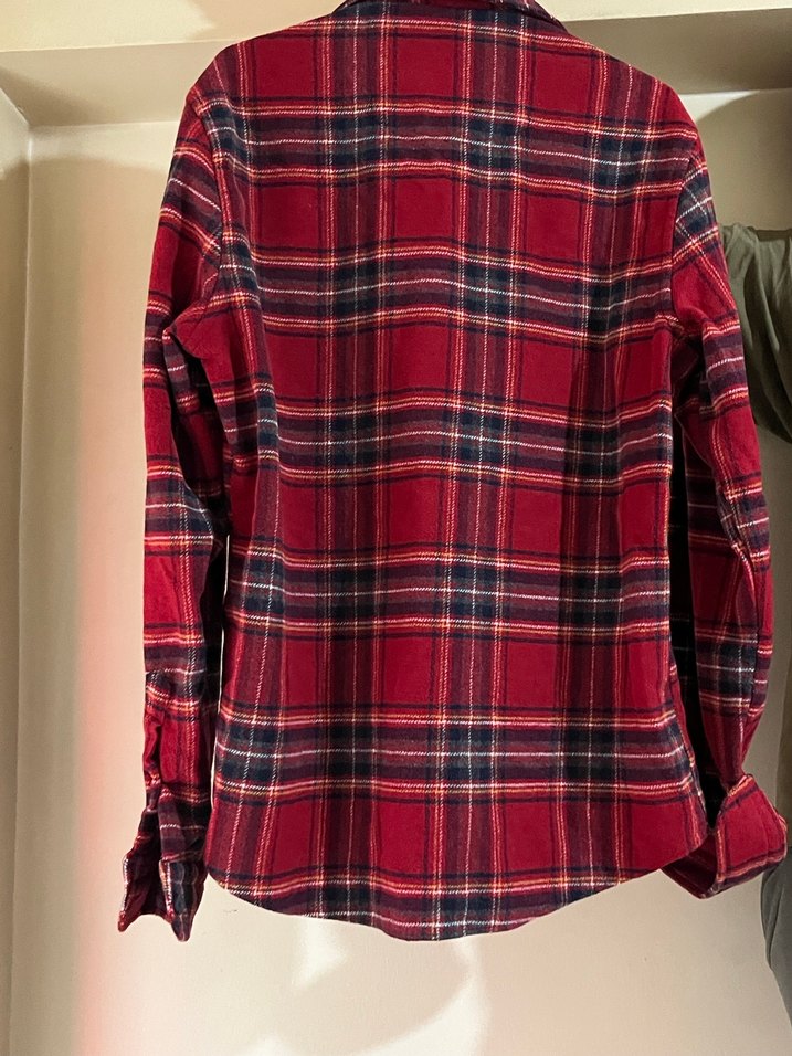Kadın Kırmızı Kareli Düğmeli Uzun Kollu Gömlek - Görsel 2