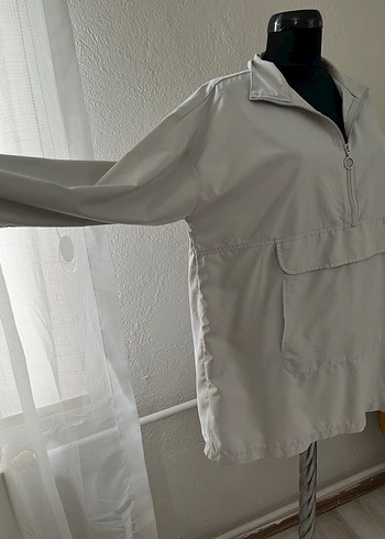 Gri Kadın Yağmurluk Yarım Fermuarlı - Görsel 2