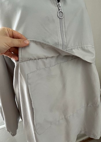 Gri Kadın Yağmurluk Yarım Fermuarlı - Görsel 5