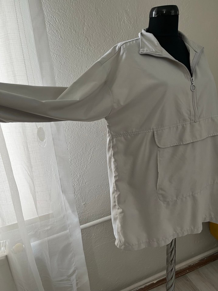 Gri Kadın Yağmurluk Yarım Fermuarlı - Görsel 2