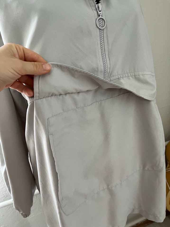 Gri Kadın Yağmurluk Yarım Fermuarlı - Görsel 5