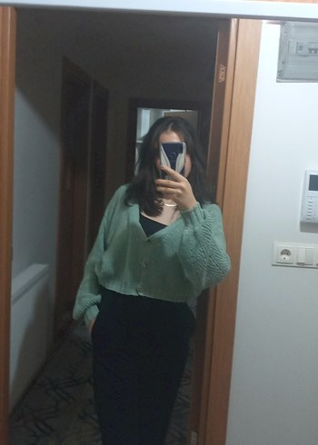 yeşil Örgü Kadın Salaş Hırka
