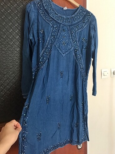 İnce kot detaylı tunik