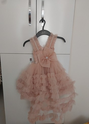 Abiye Pembe Fırfırlı Askılı Bohem Çocuk Elbisesi