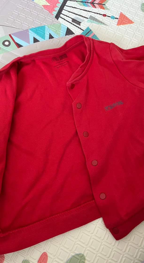 Kırmızı Düğmeli Uzun Kollu Bebek hırka - Görsel 3