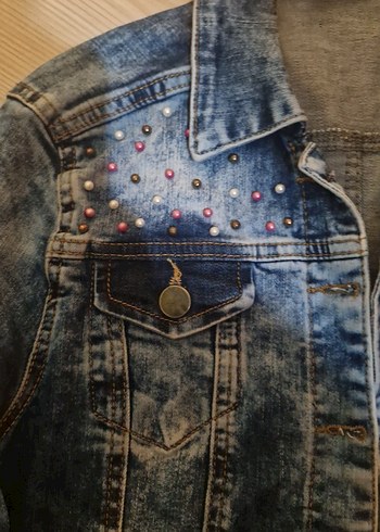 Mavi Tie-Dye Düğmeli Kız cocuk Denim Ceket - Görsel 2