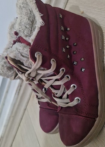 Kız Çocuk Bordo Süet Kürklü Bot - Görsel 2