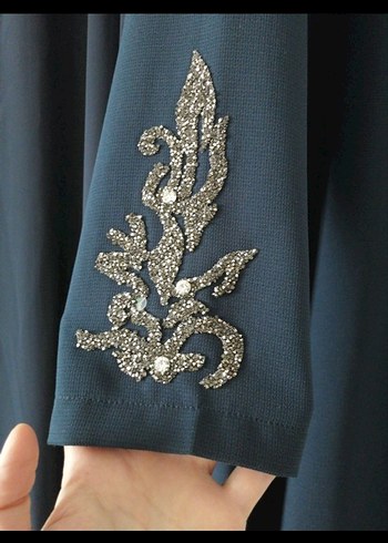 44 Beden lacivert Renk Uzun Lacivert Drapeli Kadın AbiyenElbise