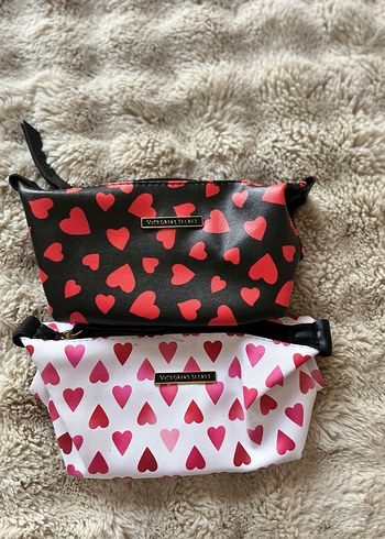 Kırmızı Kalp Desenli Kadın Makyaj Çantası - Görsel 2