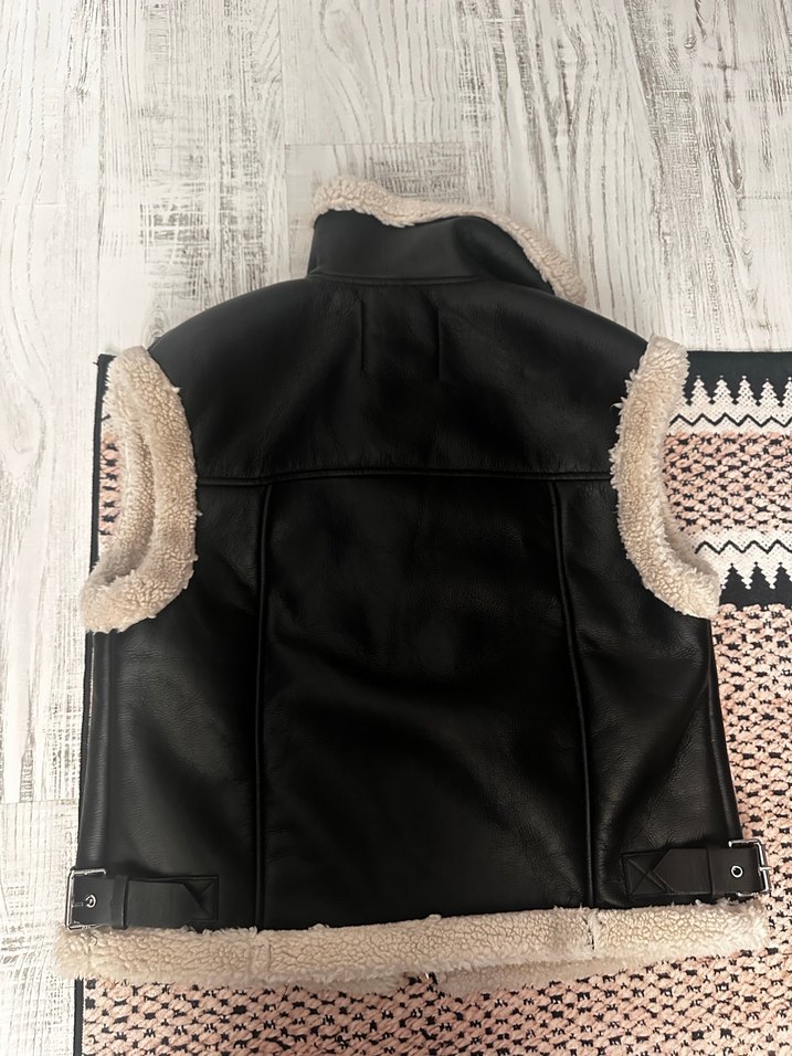 Berskha Kürklü Deri Kadın Mini Yelek - Görsel 4