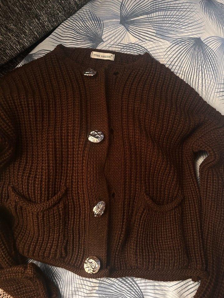 Kadın Kahverengi Örgü Hırka - Görsel 2