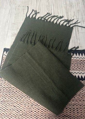 Haki Örgü Bohem Kadın Şal - Görsel 2