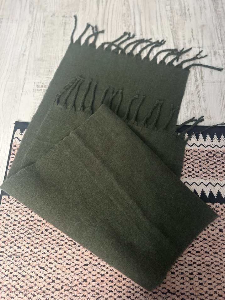 Haki Örgü Bohem Kadın Şal - Görsel 2