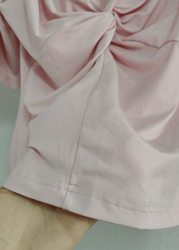 Pembe Drapeli V Yaka Keten Bluz - Görsel 3