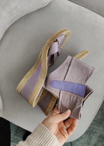 Mor Süet Dolgu Topuklu Kadın Sandalet - Görsel 2