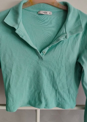 Düğmeli Turkuaz Kadın Uzun Kollu Triko - Görsel 2