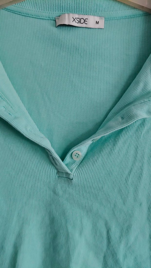 Düğmeli Turkuaz Kadın Uzun Kollu Triko - Görsel 3